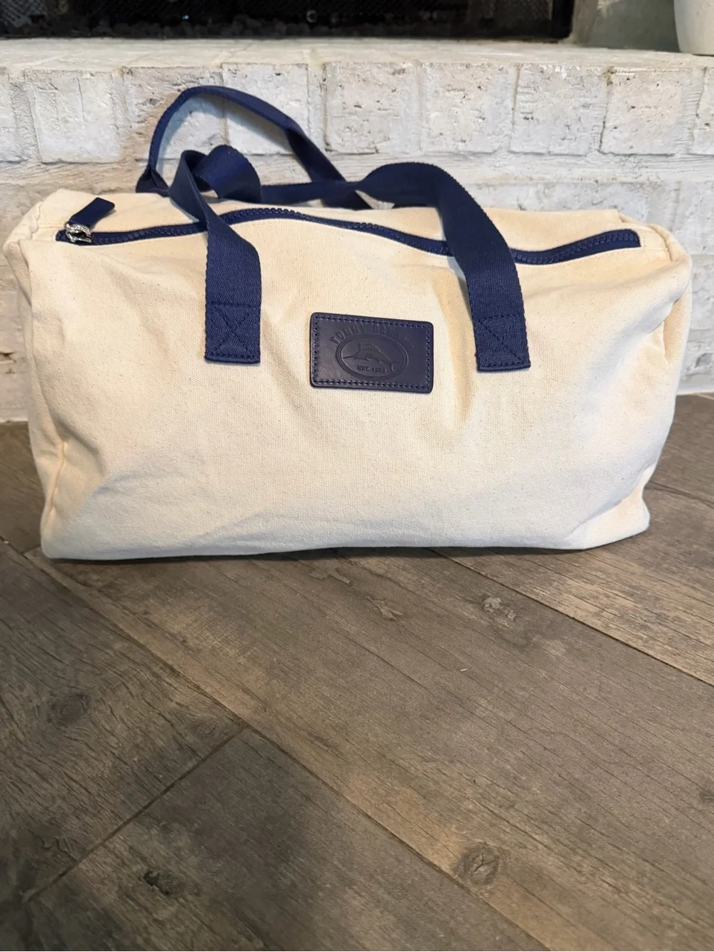 Tommy Bahama Cream Canvas weekender Duffel with Navy Accents